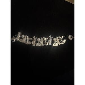 Vintage Golf Slide Silvertone Bracelet with 12 Charms Very Good Condition